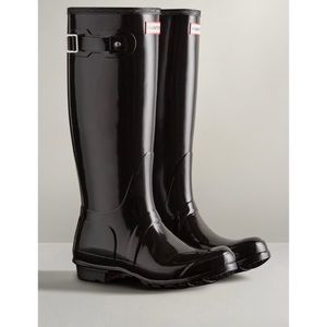 Hunter black gloss tall boots size 7